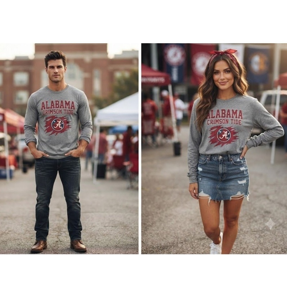 Alabama Crimson Tide Long Sleeve T-Shirt Men's Large Gray Tennessee Rivalry Tee